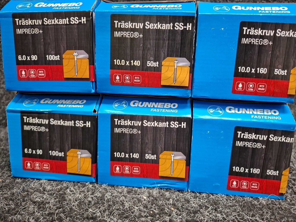 1589969-2 400 st Träskruv Sexkant SS-H 6.0x90, 10.0x140 & 10.0x160mm, Gunnebo