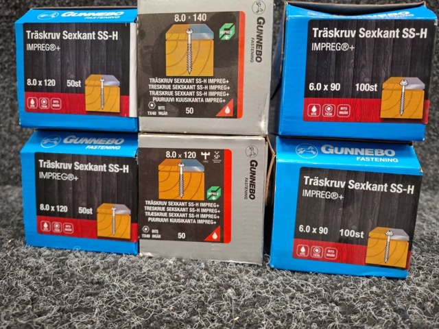 1589970-2 400 st Träskruv Sexkant SS-H 6.0x90, 8.0x120 & 8.0x140mm, Gunnebo