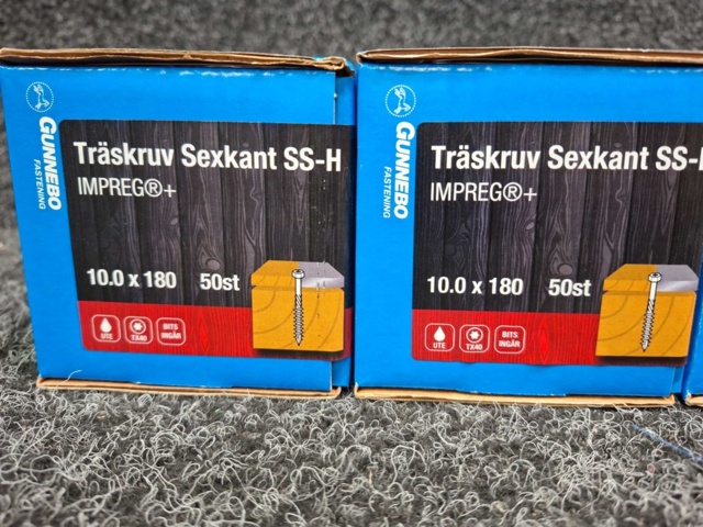 1589974-2 200 st Träskruv Sexkant SS-H 10.0x180 & 10.0x200mm, Gunnebo