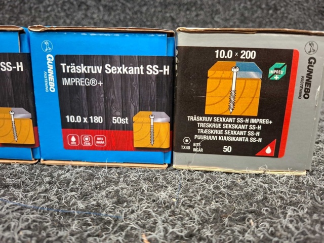 1589974-3 200 st Träskruv Sexkant SS-H 10.0x180 & 10.0x200mm, Gunnebo