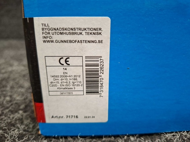 1589974-4 200 st Träskruv Sexkant SS-H 10.0x180 & 10.0x200mm, Gunnebo