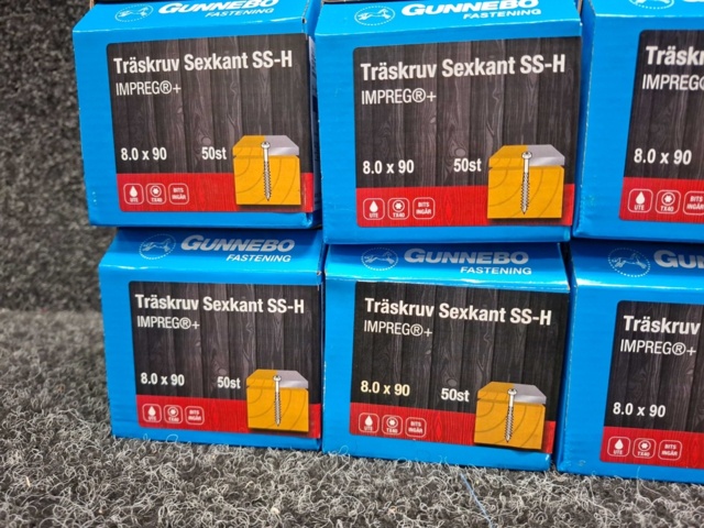 1589976-2 400 st Träskruv Sexkant SS-H 8.0x90 & 8.0x100mm, Gunnebo