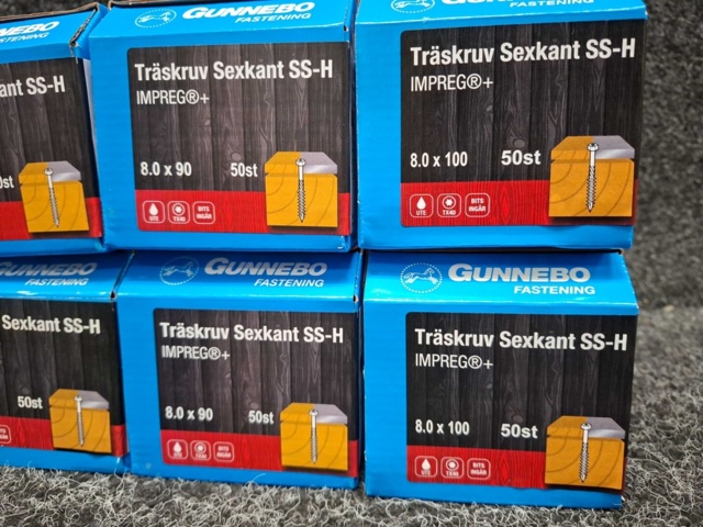 1589976-3 400 st Träskruv Sexkant SS-H 8.0x90 & 8.0x100mm, Gunnebo