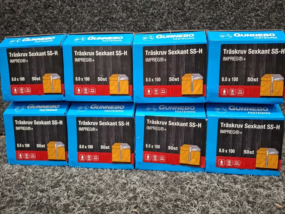 1589977-2 400 st Träskruv Sexkant SS-H 8.0x100mm, Gunnebo