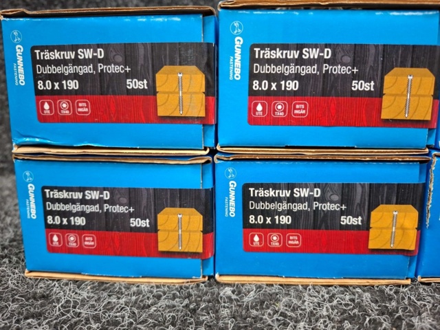 1589980-2 350 st Träskruv SW-D 8.0x190 & 8.0x220mm, Gunnebo