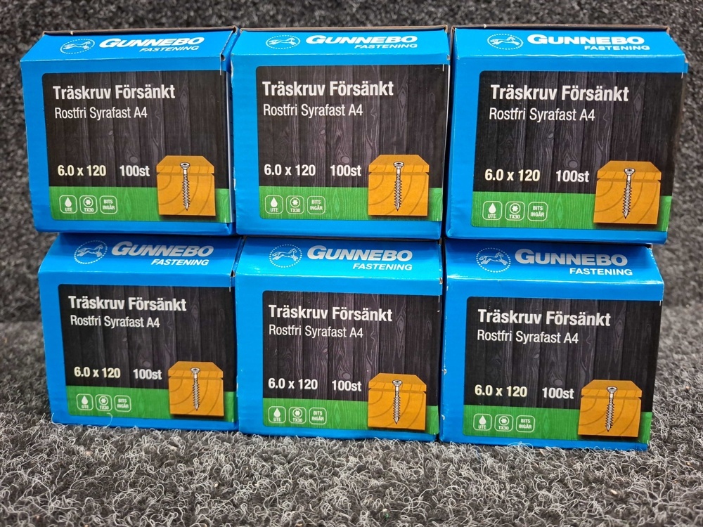 1589989-2 600 st Träskruv Försänkt Rostfri Syrafast A4 6.0x120mm, Gunnebo