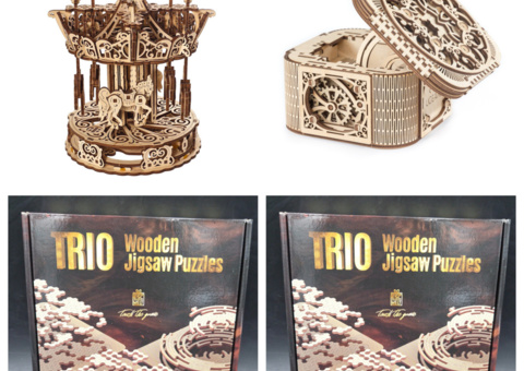 Model and puzzle lot, 4 units - UGEARS and EscapeWelt, wood