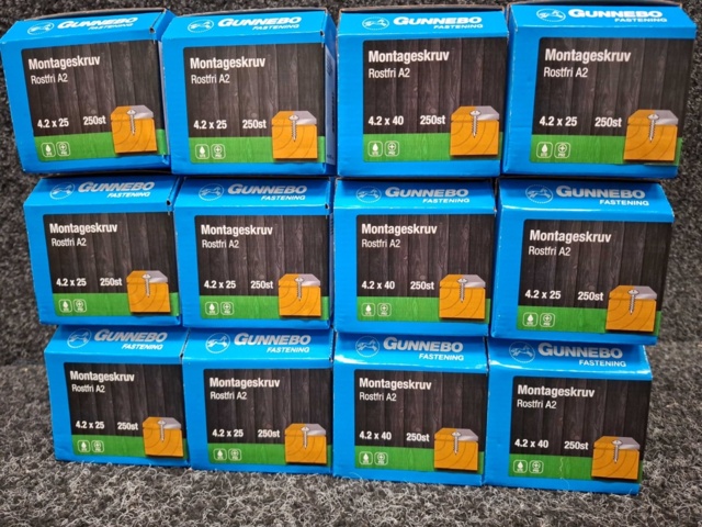 1589954-2 3000 st Montageskruv Rostfri A2 4.2x25 & 4.2x40mm, Gunnebo
