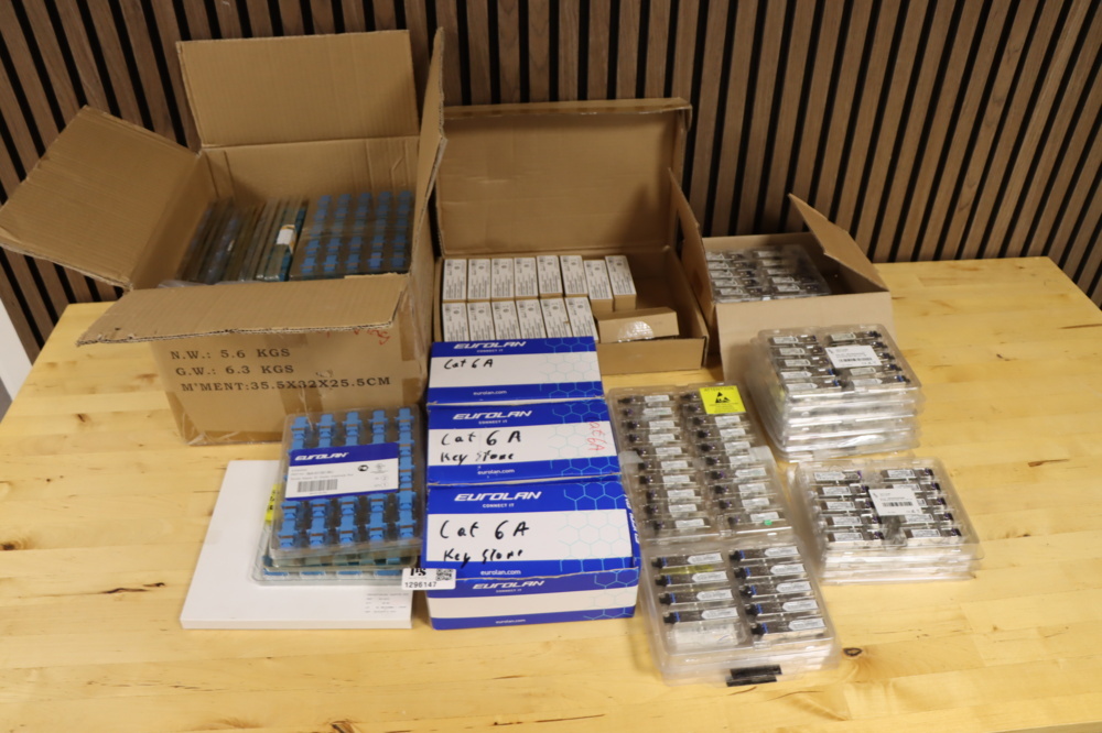 1296147-1 Lot of SFP modules, fiber optic splices/adapters etc.