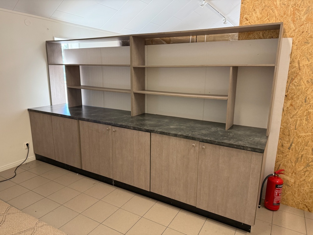 1141832-1 2 sections with cabinets and shelves used for coffee buffet, plates, cutlery etc. and