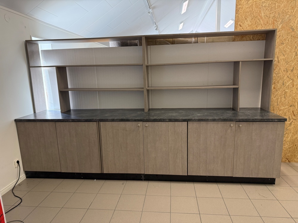 1141832-2 2 sections with cabinets and shelves used for coffee buffet, plates, cutlery etc. and