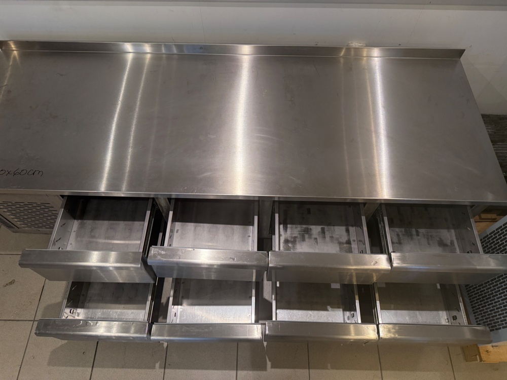 1141829-2 Grill cooling bench with 8 drawers, approx. 200x70x60 cm