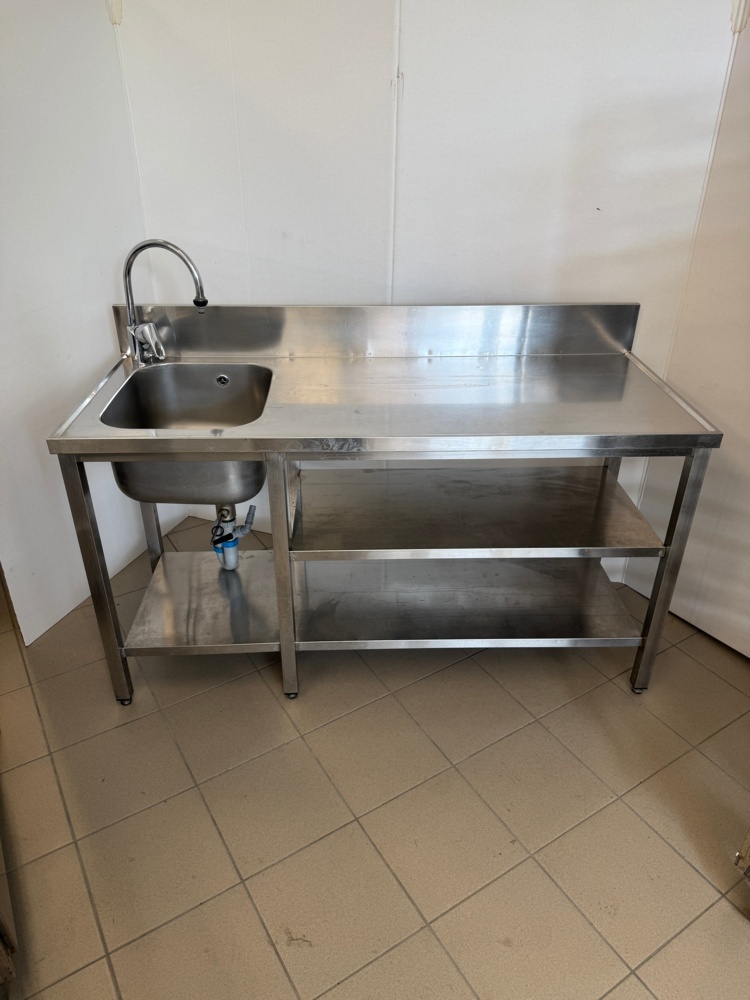 1141808-1 Sink with faucet, raised back edge, double bottom shelves, ball valve