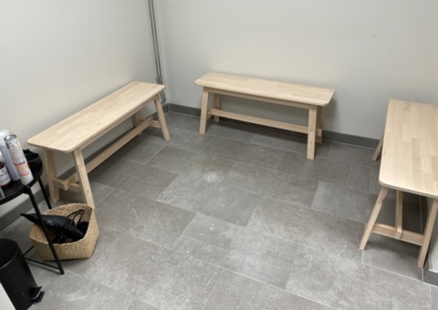 Wooden benches, mirrors and coat racks