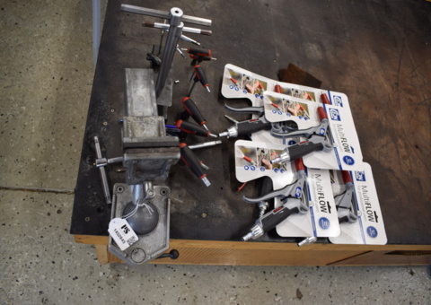 Vise, air gun nozzles, various tools