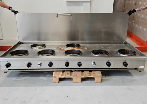 Gas wok with 7 burners and splash plate - Casta works