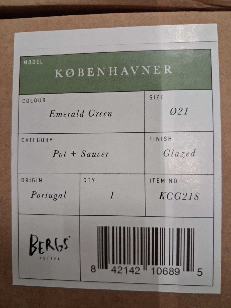 1584945-2 Krukor med fat, 2 st - Bergs Potter, Københavner, grön, Ø21 cm