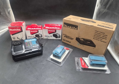 Batterier, laddare och USB-adaptrar, 7 st - Makita 1235, BL4025 och BL4040 m.fl.