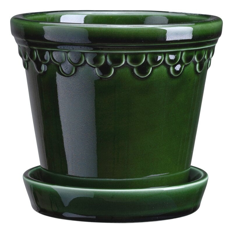 1584964-1 Krukor med fat, 4 st - Bergs Potter, Københavner, Emerald Green, Ø12 cm