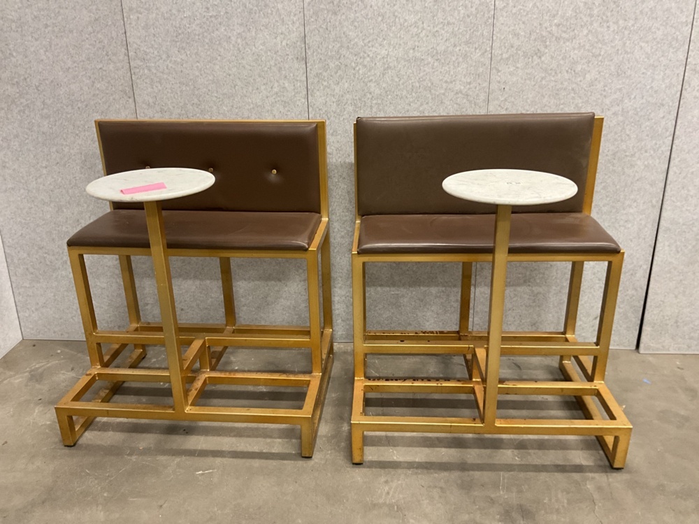 1474011-1 2 metal benches with marble tables