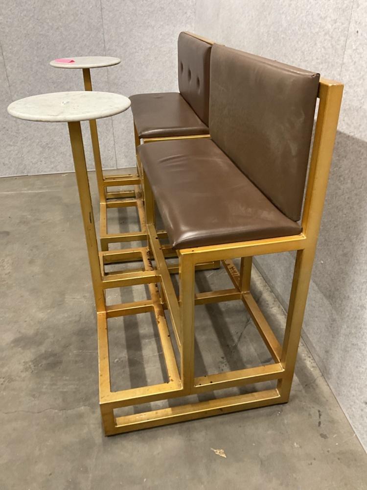 1474011-2 2 metal benches with marble tables