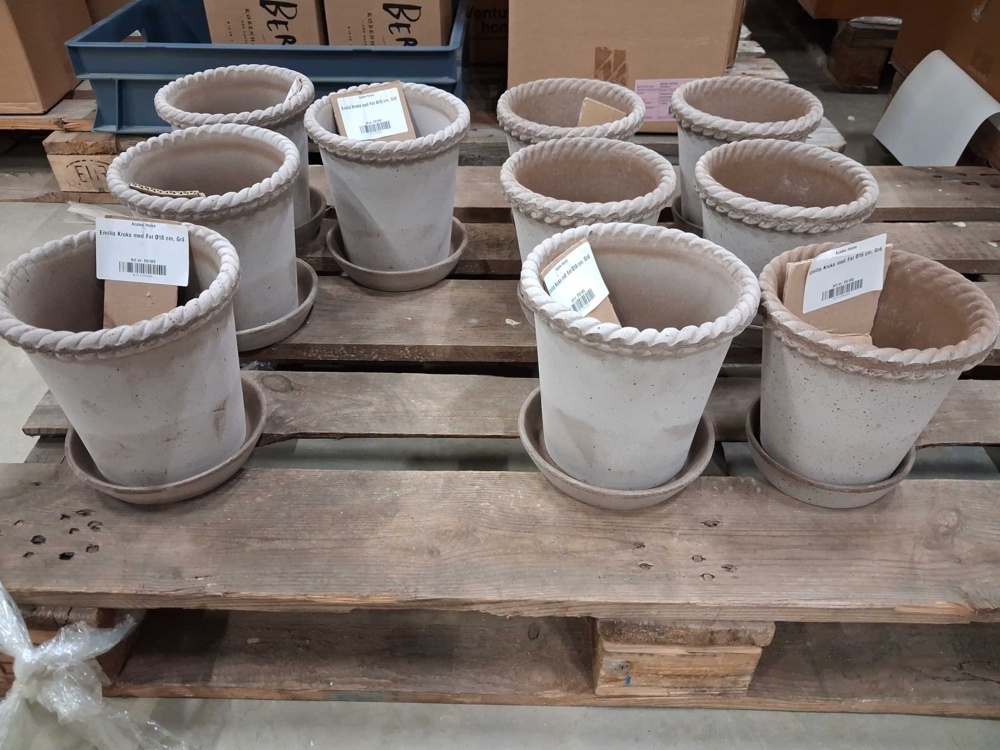 1584971-2 Krukor med fat - Azalea Home Emilia, grå, Ø16 och Ø18 cm