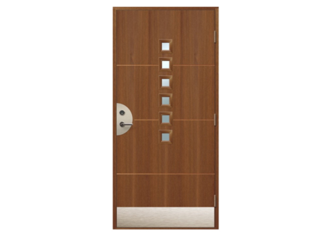 Front door Ruth Teak small windows, 10x21 left-hung