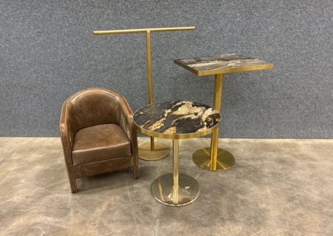 Club chair, coat rack and table
