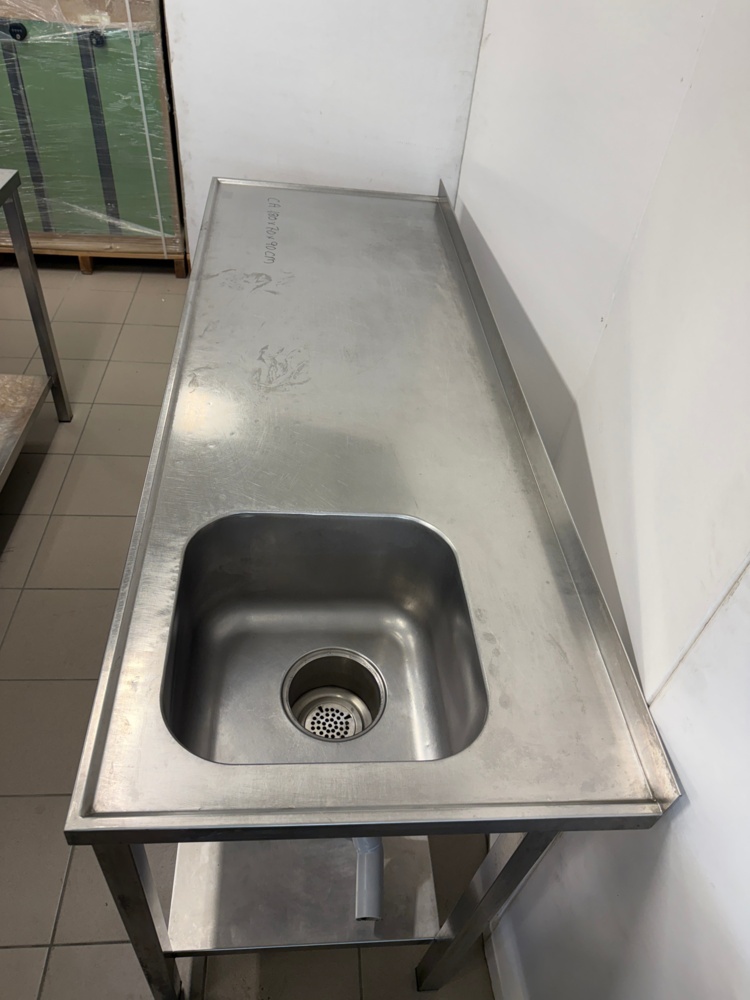 1141788-2 Stainless steel sink with bowl on the right, lower shelf, folded back edge, approx. 180x70x90 cm
