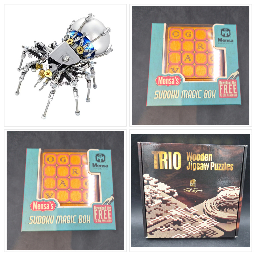 1590470-1 Puzzle bundle - 1 metal spider, 2 Mensa puzzle boxes and 1 pack of 3 EscapeWelt wooden puzzles
