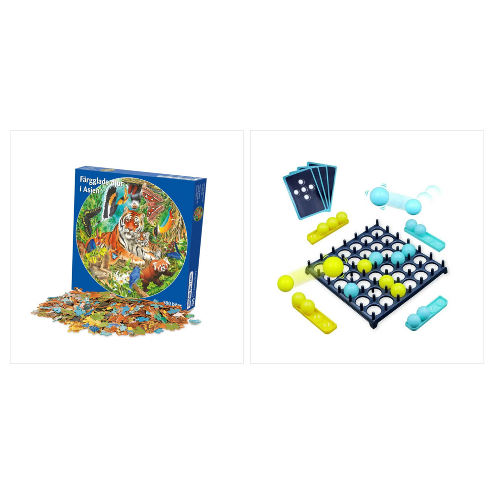 1590488-1 Puzzles and party games, 23 pcs - animal theme and Bounce Party Game