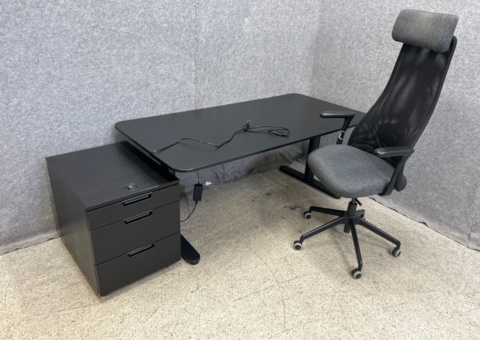 Desk, office chair and stools