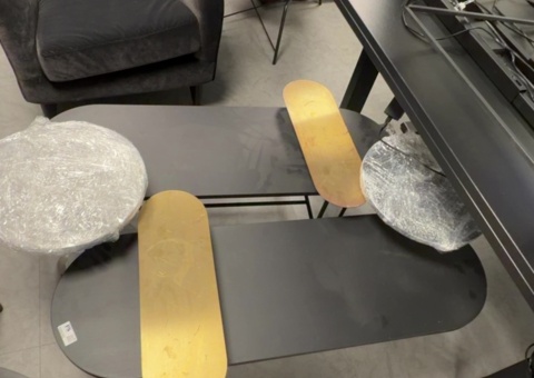 Coffee tables in wood and brass - 2 pcs