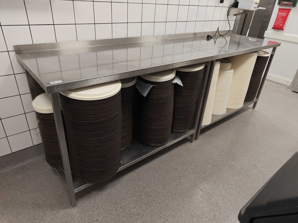 1581719-1 Two stainless steel workbenches with undershelf