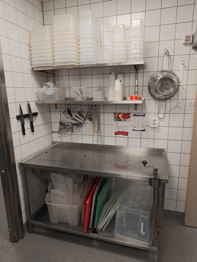 1581721-1 Workbench with stainless steel sink and kitchen utensils