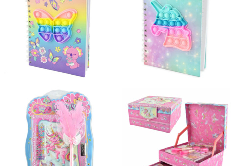 Notebooks, diary sets and writing sets - Pop it and unicorn designs
