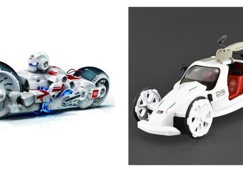 Model building kits, 22 pcs - motorcycle with saltwater drive and concept car with solar cell