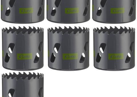 Fine-toothed hole saws, 7 pcs - Luna, TCT-CP, size 64–86 mm