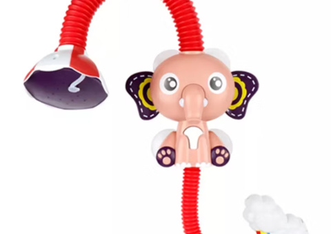 Bath toys, 11 pcs - elephant with sprinkler shower, pink