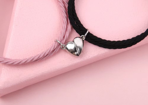 Pair of bracelets, 52 pcs - magnetic, love motif, black and pink