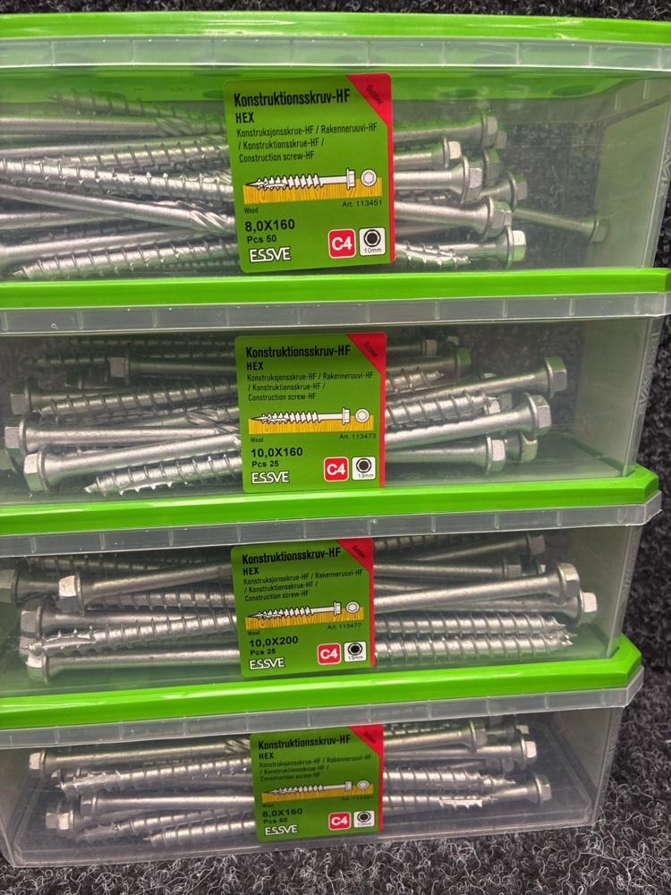 1591372-2 150 pcs Construction screw 8.0x160, 10.0x160 & 10.0x200mm, Essve