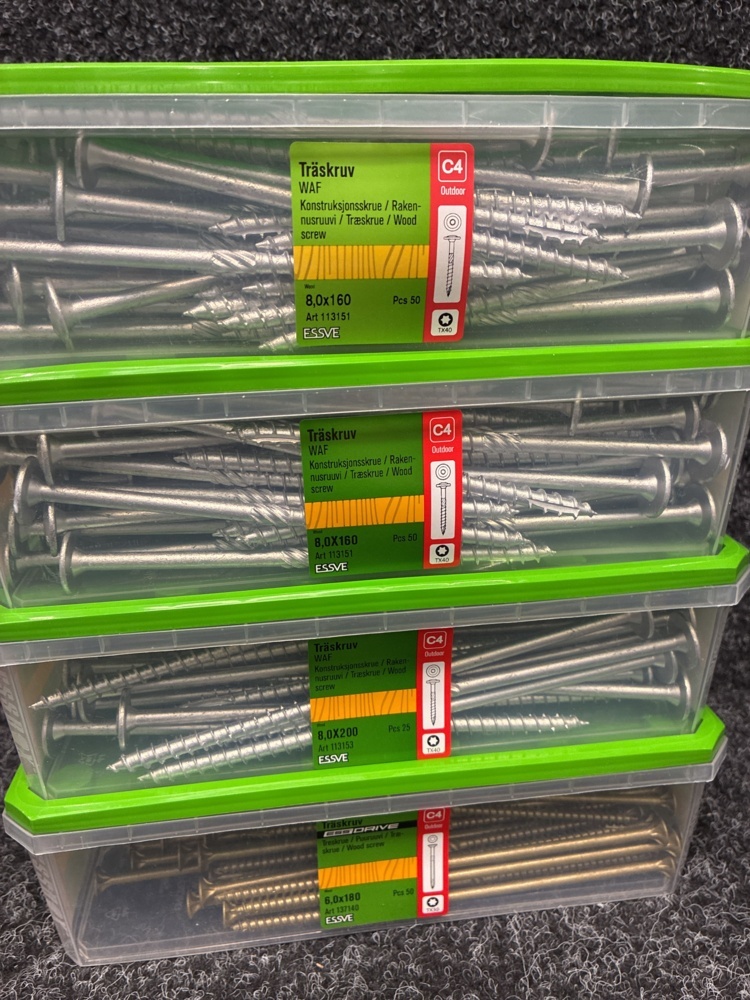 1591375-2 175 pcs Wood screws 8.0x200, 6.0x180 & 8.0x160mm, Essve