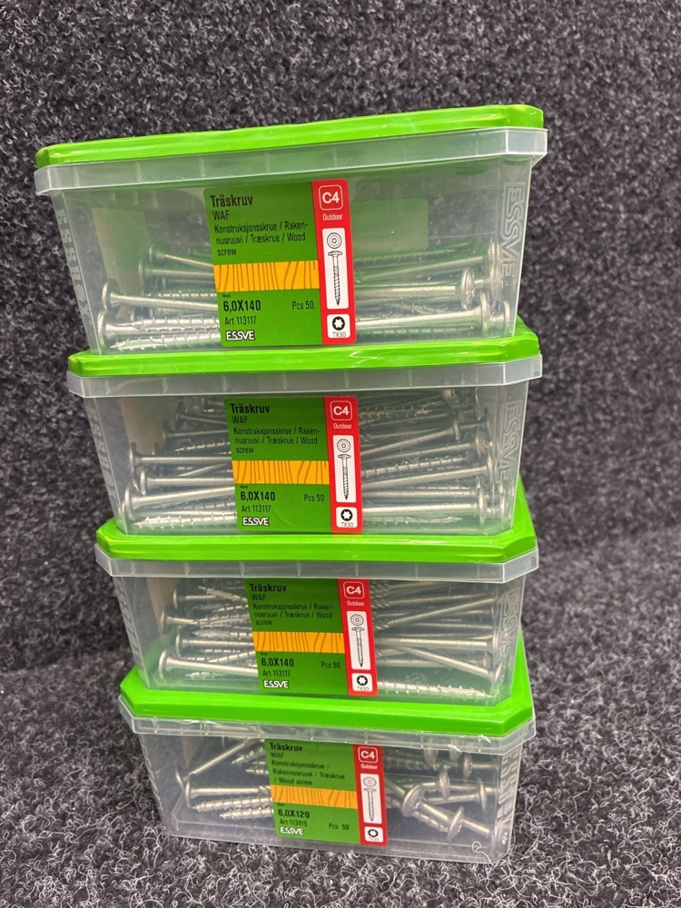 1591382-2 200 pcs Wood screws 6.0x140 & 6.0x120mm, Essve