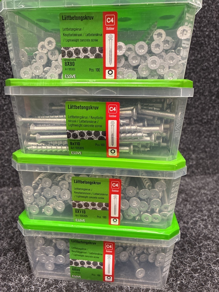 1591394-2 400 pcs Lightweight concrete screws 8x90 & 8x110mm, Essve