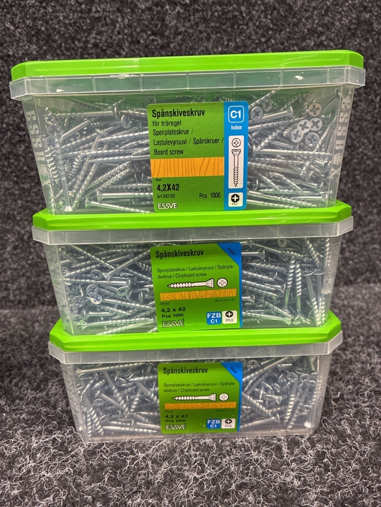 1593842-2 3500 pcs Chipboard Screws 4.2x42 & Drywall Screws 3.9x30mm, Essve