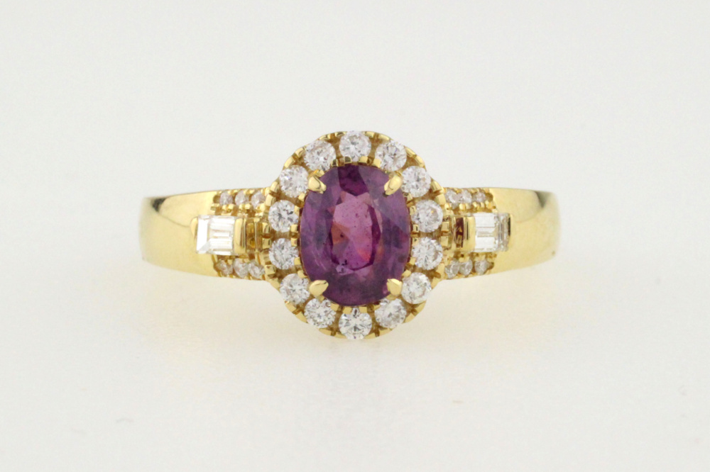 1594569-2 Ring 18K Guld med obehandlad rosa Kashmir safir och Diamanter GIA-cert