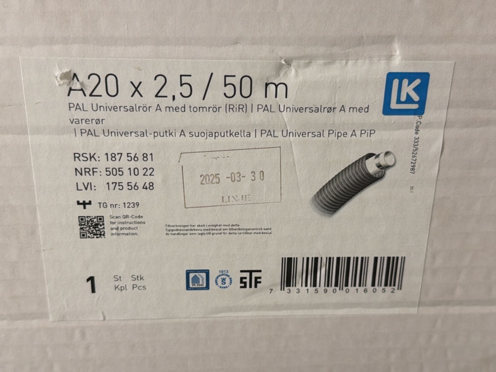 1593775-2 Universalrör LK PAL A20 x 2,5 / 50 m med tomrör (RiR)