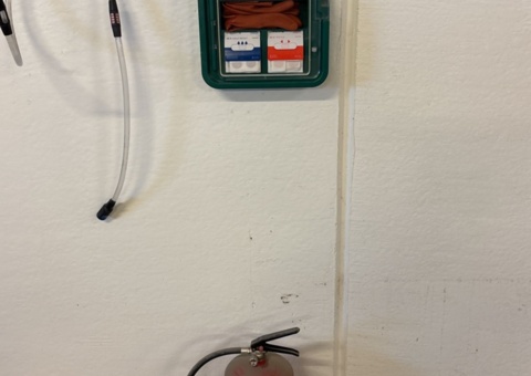 First aid stations 2 pcs and fire extinguishers