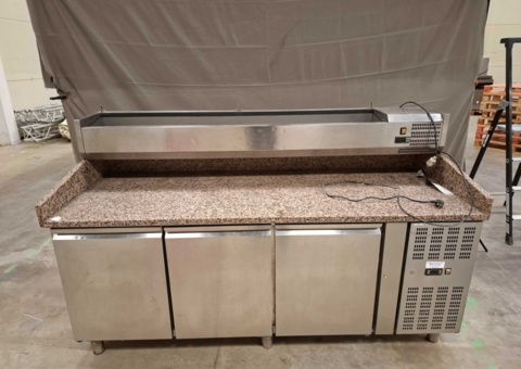 Pizza prep counter - GGM Gastro, stone worktop and refrigerated topping unit