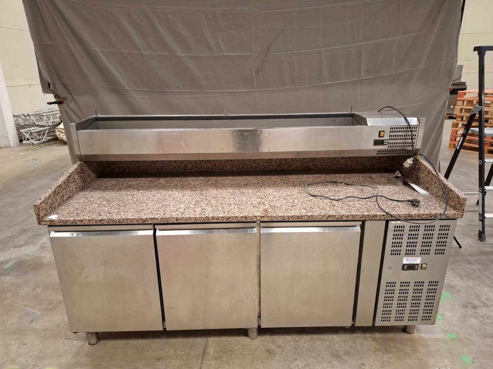 1582564-1 Pizza prep counter - GGM Gastro, stone worktop and refrigerated topping unit